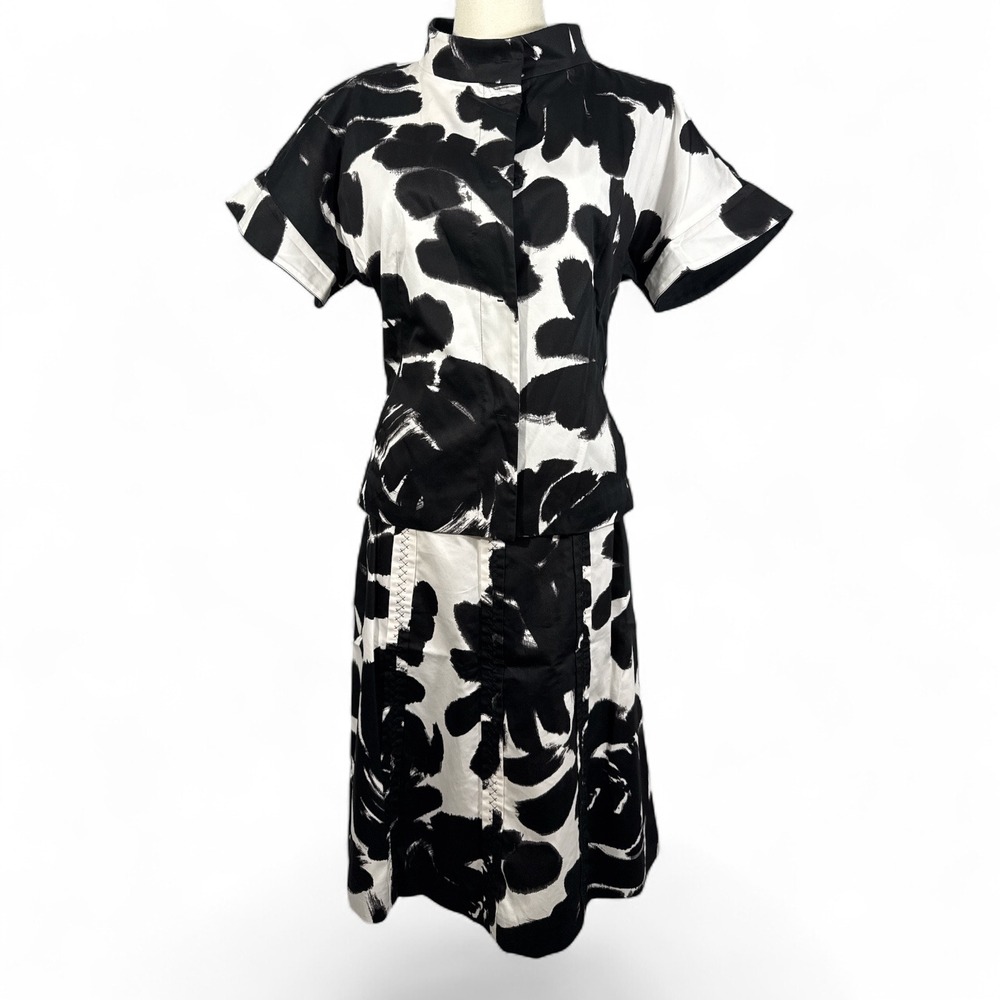 Lavia Black White Abstract Brushstroke 2 Piece Skirt Top Set IT 40 US Size